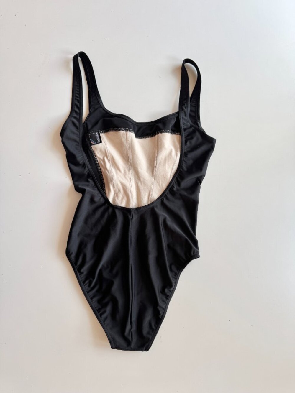 Vintage ARIELLA Black White Patchwork Square Neck One Piece Swimsuit, Size 8 - Picture 4 of 9